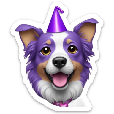 purple dog in a tiny party hat sticker