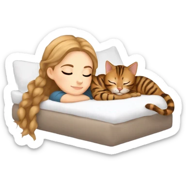 extremely light skin girl with light brown hair sleeping with cute bengal cat sticker