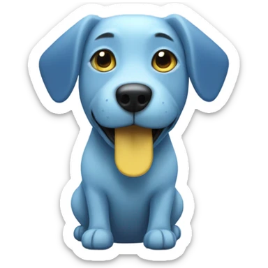 A light blue cartoon dog with a rectangular body has dark blue hair around its eyes and triangular ears. Each ear contains a yellow triangle inside. The nose and mouth area are yellow, with black nostrils. The dog appears happy. sticker
