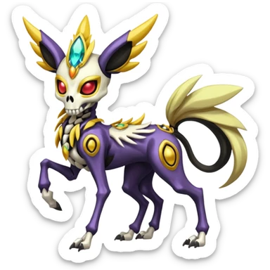 Colorful Skeletal skull-faced masked Futuristic Meloetta-Manectric-Solgaleo-Raikou-Pokémon-Digimon-Fakémon-fusion-hybrid-creature, full body sticker