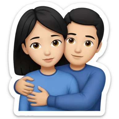 Asian Man black hair hugging girl with black hair sticker
