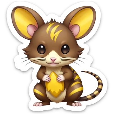 anime-style cute chibi Electric-elemental-type colorful dark-brown jerboa-Pokémon-Fakémon-creature with yellow zig-zag-stripes sticker