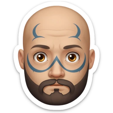 bald bearded man with face tattoo sticker