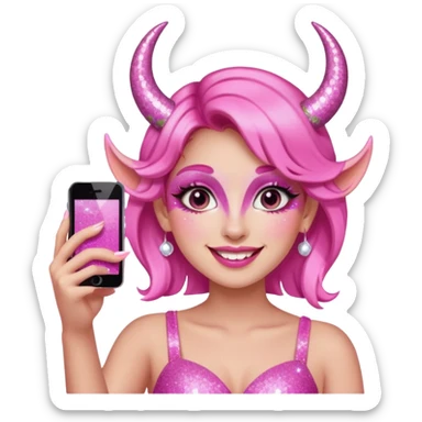 glitter pink girl naughty selfie glitter pink horns sticker