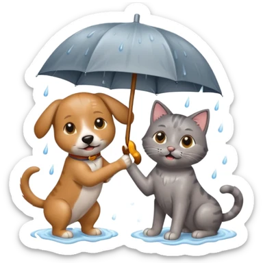 dog and cat playing in the rain sticker