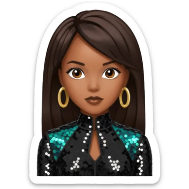 LeToya Luckett with long dark brown hair, black sequin outfit sticker