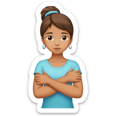 Girl sticking out younger with crossed arms holding neck with hands sticker