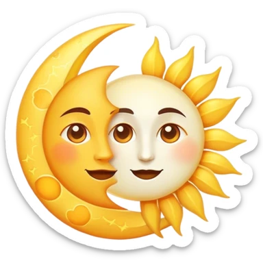 a really bright sun and a moon who shines because of it. the sun is bigger and the moon bright too sticker