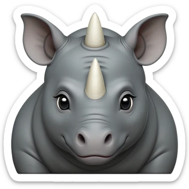 cinematic-noble-baby-rhinoceros-portrait-emoji,slate-grey-hide--poised-and-regal,-with-a-massive,-powerful-build-and-a-thick, white horn -deep-set-soulful-piercing-eyes,-simplified-yet-sharp-and-sophisticated-features,-highly-detailed,-large-black-eyes sticker