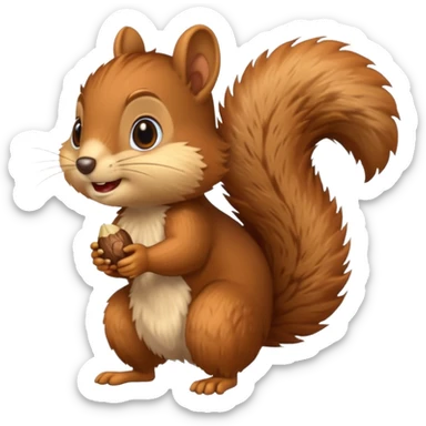 long-toothed squirrel character with acorn, full body sticker