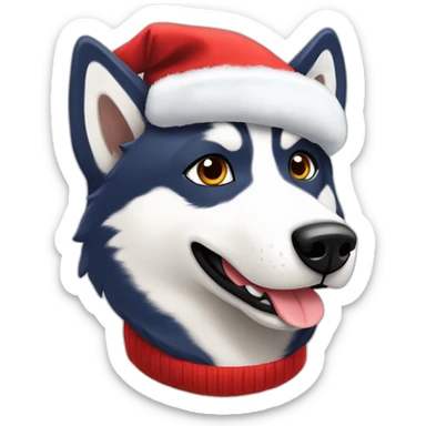 Husky avec un bonnet de père noël qui fait du sky sticker