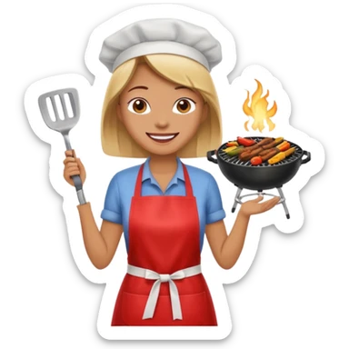 woman grilling bbq with apron sticker