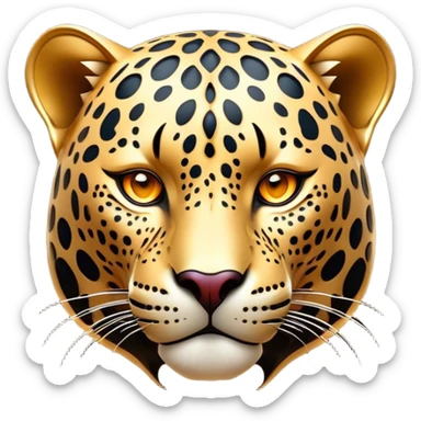 Cinematic Noble Jaguar Portrait Emoji, Poised and elegant, with a sleek, muscular build adorned with striking rosette patterns and intense, focused eyes, Simplified yet sharp and sophisticated features, highly detailed, glowing with a soft, wild luminescence, high shine, intelligent and graceful, stylized with an air of untamed nobility, focused and alert, soft glowing outline, capturing the essence of a watchful guardian that feels as though it could step out of the screen with effortless authority! sticker