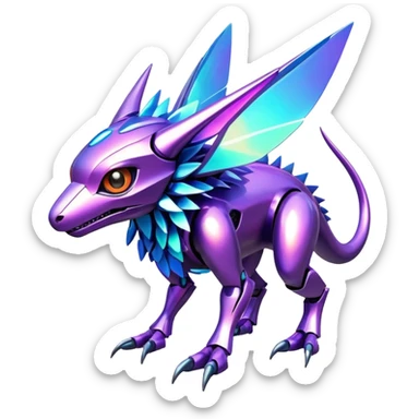  exotic shiny colorful futuristic modern cyber-Fakémon-Digimon-Trico-Vernid-creature sticker