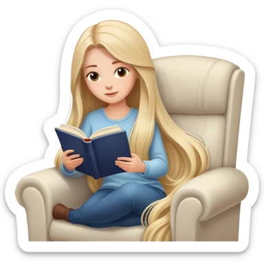 long hair white girl reading a book in cozy chair  sticker