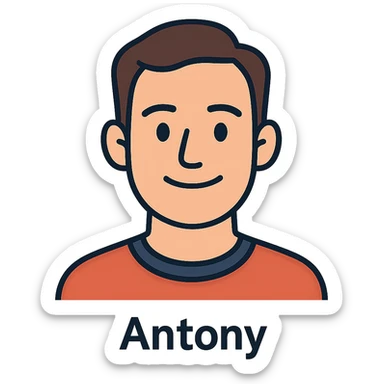flat toon style face of a man named Antony, clean lines, friendly sticker