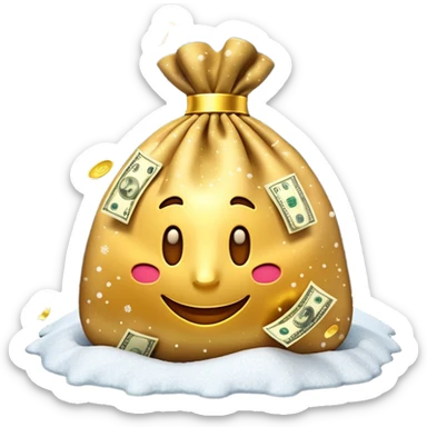 3D emoji style, money bag with dollar bills, New Year theme, snow particles, festive lighting, rich vibe, high detail, transparent background

 sticker