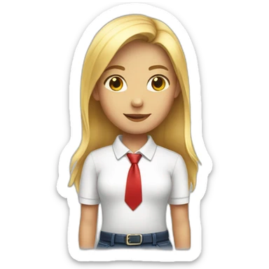 girl wearing a white polo and red necktie sticker