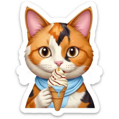 Cat with a ice cream and waching an Ipad sticker