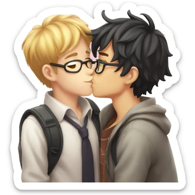 Anime boy kissing a nerdy boy sticker