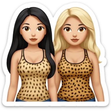 Tan Latina woman with long black hair chubby and black woman with long blonde hair slim thick in cheetah top sexy sticker