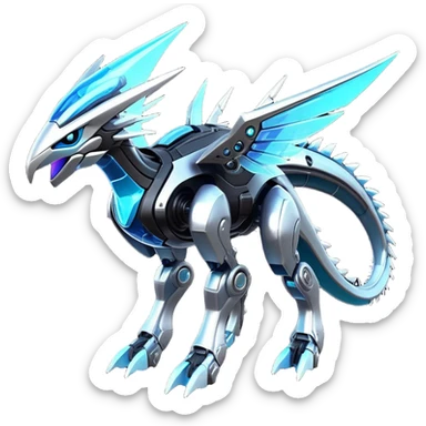  Epic legendary rare glowing mechanical Shiny sparkly transparent bioluminescent luminescent vibrant bright pastel dark exotic iridescent colorful gradients futuristic modern metallic glossy glittery fantasy-cyber-Fakémon-Vernid-Dialga-Palkia-mecha-creature sticker