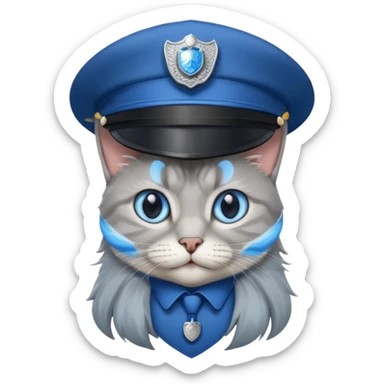 grey long-haired cat police sticker