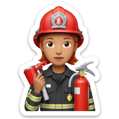 red haired firefighter with fire extinguisher sticker