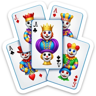 bunch of poker cards, with crazy colorful jolly jokers inside sticker