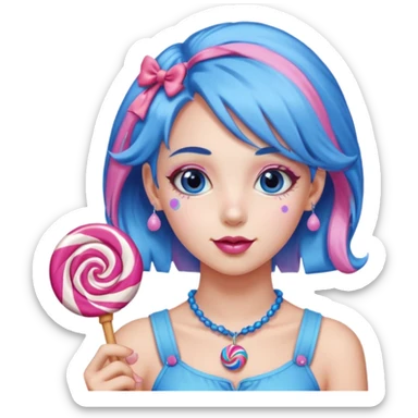 candy girl from candyland blue pink mixed hair sticker