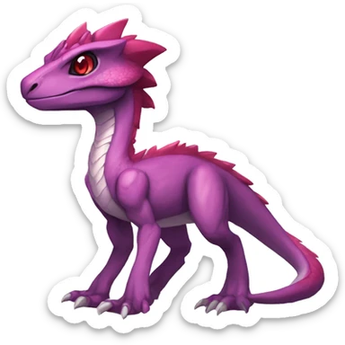 Chibi-Anthro Mauve-maroon-red-colored edgy anthro-genesect-velociraptor-scalie-sona-Fakémon-hybrid with a purple-pink mane on head and back and horns full body sticker