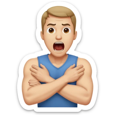 Arms crossed and holding neck screaming man sticker