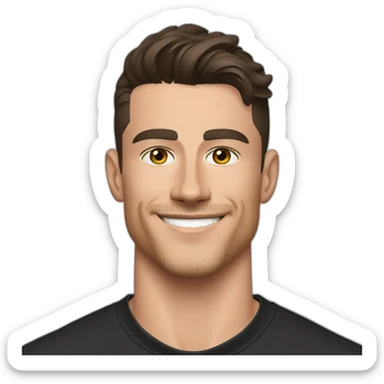 Mason mount Cristiano Ronaldo 30 year old Silicon Valley product designer smiling with stubble and mustache in a black tshirt with broad shoulders profile photo sticker