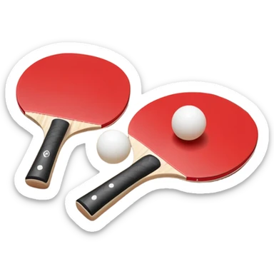 Two table tennis paddles and a ball placed on a ping pong table, with the net in the background. The scene conveys the simplicity and focus of the sport, with vibrant colors highlighting the rackets and ball on the smooth surface of the table. sticker