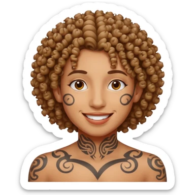 curly haired and face tattoed person with a unique face sticker