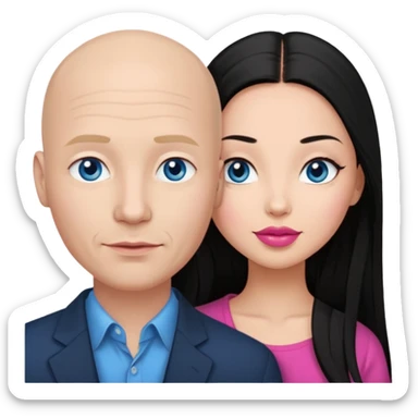 Bald white man blue eyes in love with Filipina woman with long hair and dark brown eyes and pink lips sticker