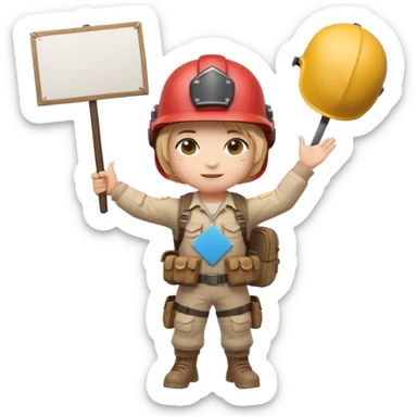 Create a cute emoji-style PUBG Mobile character, chibi version with helmet and backpack, standing in victory pose, holding a blank white sign or paper sheet in both hands in front of chest, ready for text, clean white background, simple emoji design” sticker