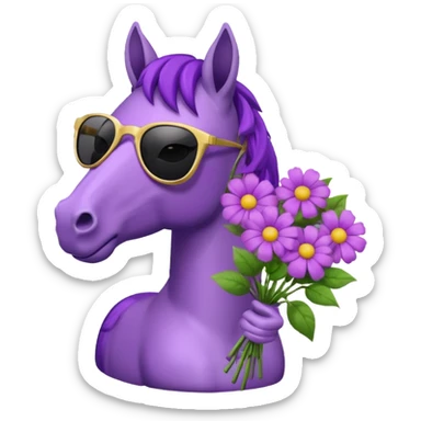 Purple horse wearing sunglasses and holding flower bouquet
 sticker