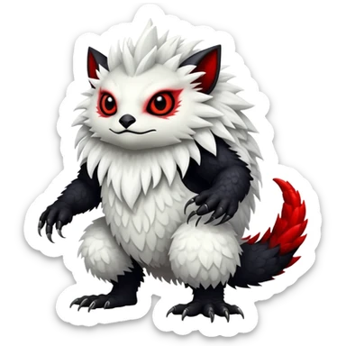 a white exotic edgy vernid-fionbr-Fakémon-creature, with black belly and red eyes, full body sticker