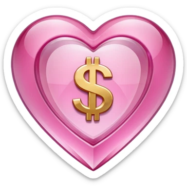 Pink heart shaped crystal with a $ carved in the center of the crystal.Pink heart shaped crystal with a $ carved in the center of the crystal. sticker