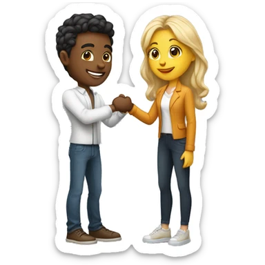 an adult restaurant owner and a young blogger shaking hands, both with fair skin, in great detail sticker