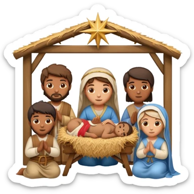 nativity scene in a manger with humans with Mediterranean skin color sticker