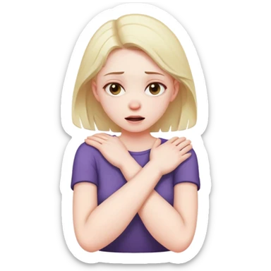 girl crossing her arms grabbing her neck while crashing out sticker
