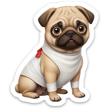 Pug with a broken left leg in bandage sticker