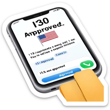U.S. Immigration giving a text that says "I-130 Approved"  sticker