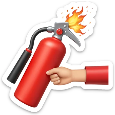 hand holding Fire extinguisher
 and puts out fire sticker