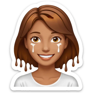 Brown Hair Woman , white paint , drip, face, hot sticker