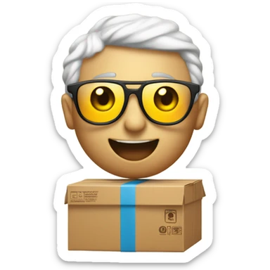 un corazon muy grande con una caja de carton dibujada como carita con lentes de sol  sticker