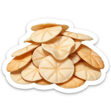 a pile of white krupuk Indonesian prawn crackers, airy, puffy, crisp, realistic and true to life, no faces or expressions sticker