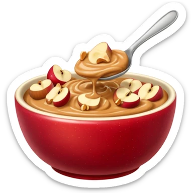 bowl with apple chunks with peanut butter sticker